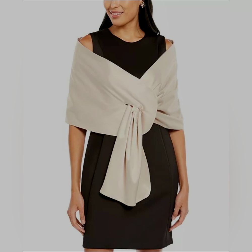 Adrianna Papell wedding satin Charmeuse Shawl wrap pull through closure designer